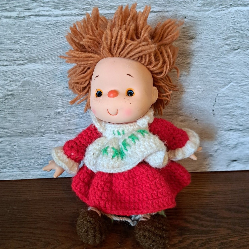Vintage Strawberry Shortcake Style Doll Crochet Outfit Red White Yarn Hair 80s